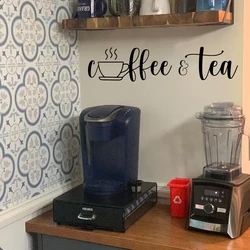 Coffee & Tea Mug Bar Window Wall Sticker  Farmhouse Kitchen Resturant Famliy Love Wall Decal Living Room Vinyl Home Decor