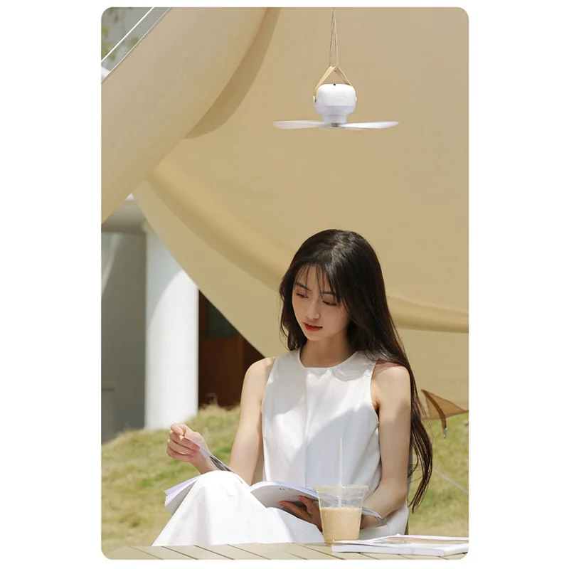 1Pcs Mini USB Fan Battery Operated Remote Control Fan Camping Fan Portable Fan LED Light For Home White