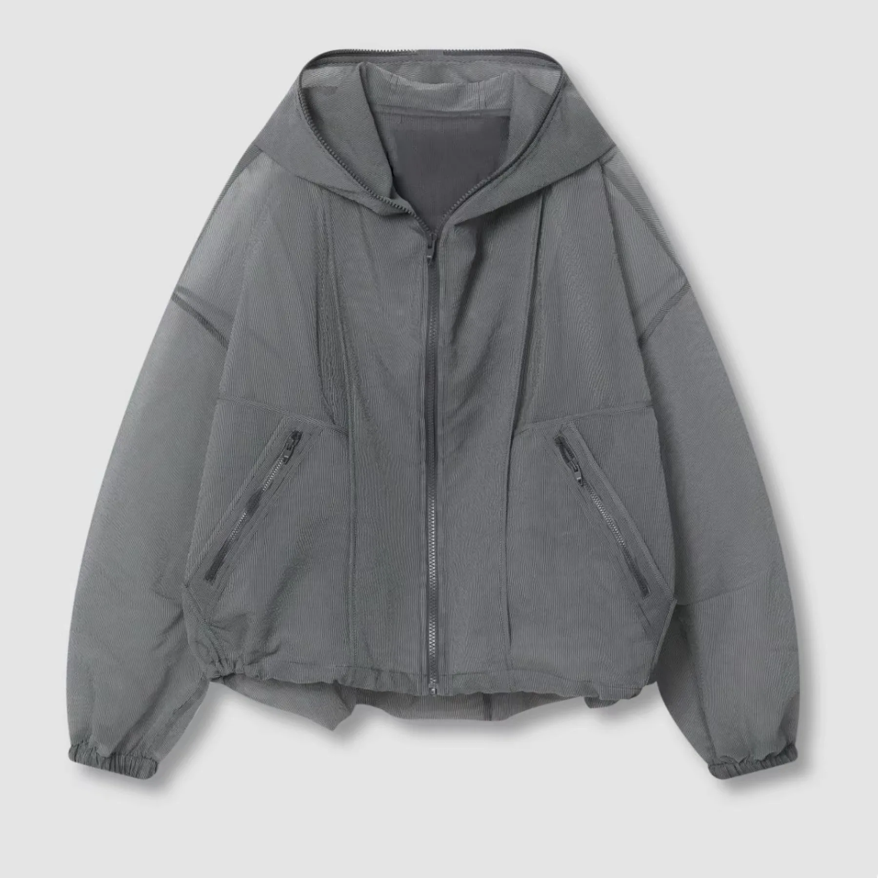 Lightweight Long Sleeve Hoodie Jacket Casual Striped Lemon Cheese DEM26 Early Autumn Women's Loose Fit Zipper Closure Coat