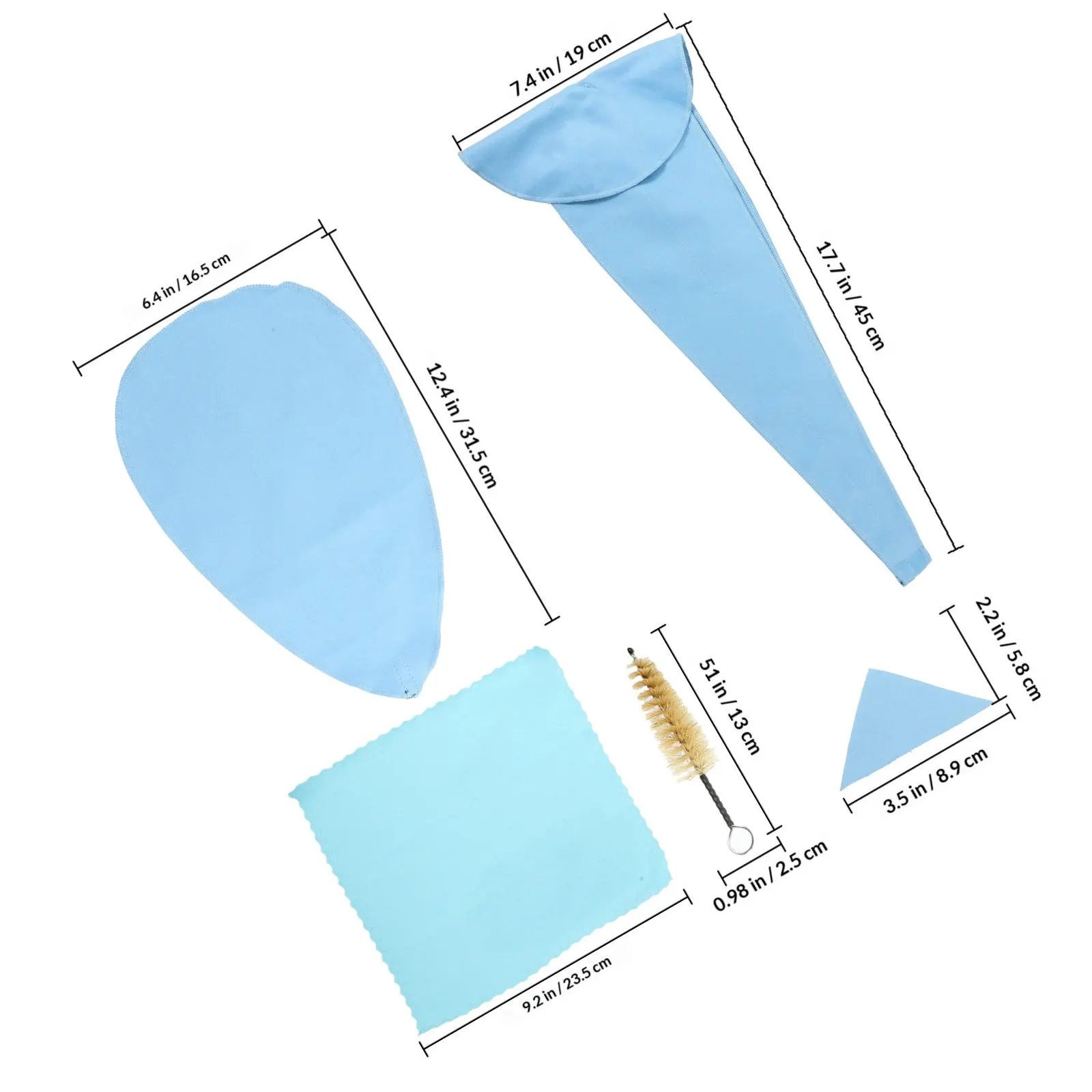 Saxophone Cleaning Care Kits Blue Man-Made Chamois Absorbent Pull Through Swab Mouthpiece Brush for Clarinet Flute Woodwind