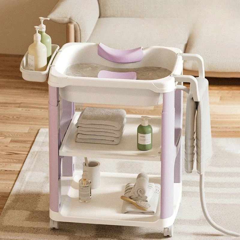 Portable Shampoo Basin for Bed Hair Washing，Adjustable Height Bend-Free Shampoo Sink, Elderly Care Hair Wash Bowl with Control
