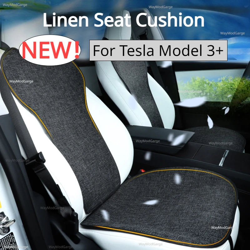 Linen Seat Cushion for Tesla New Model 3 Highland 2024 Breathable Comfortable Seat Pad Cover Anti-dirty Seat Covers Accessories