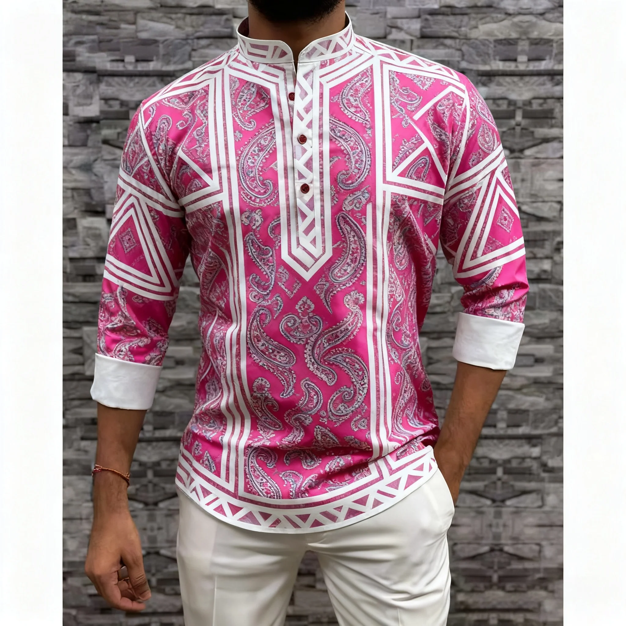 2026 قمصان الرجال المسلمين الصلاة الملابس الفاخرة النمط الأفريقي البرنز فستان مُزين بطباعة الرجال ازياء العربية Ropa Musulmana Hombre