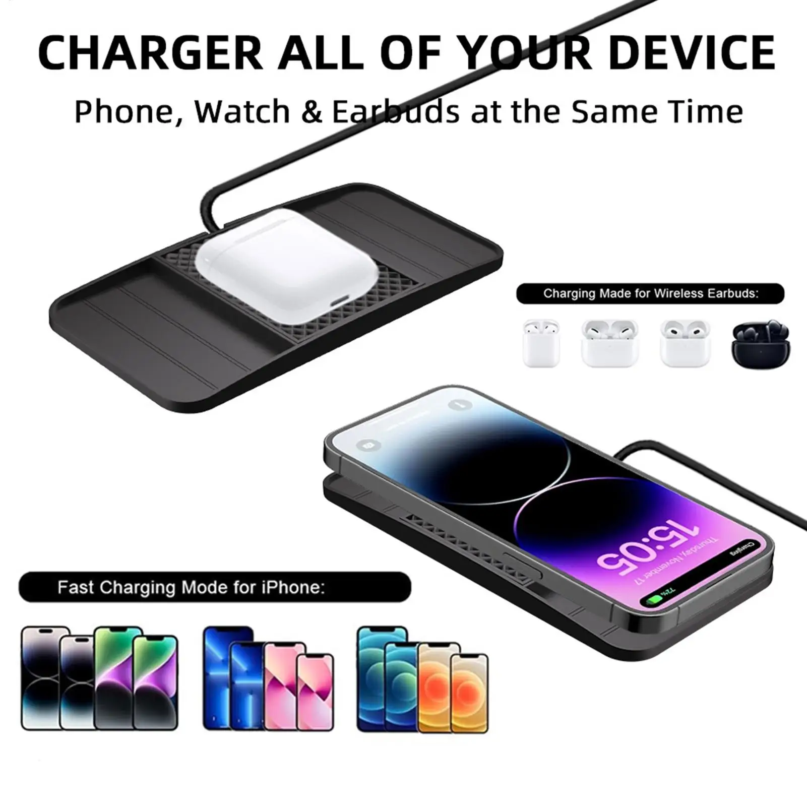 Car Wireless Charger Pad Auto Phone Charger Mat Fast Charging Device Vehicle Accessories For Phones Tablets Earphones Sedans