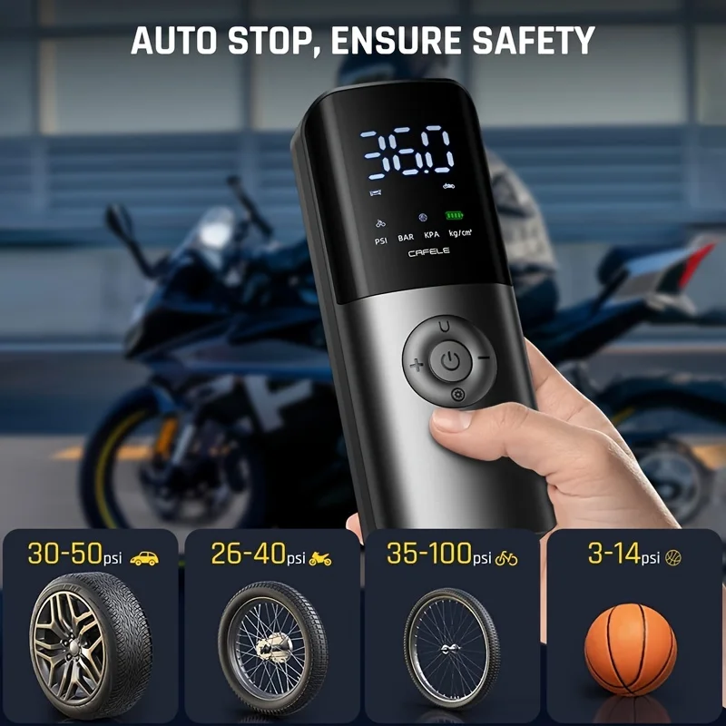 Wireless Portable Car Air Pump Digital Display Multi-Function Tire Basketball Bicycle Emergency Inflator for Car SUV Bike