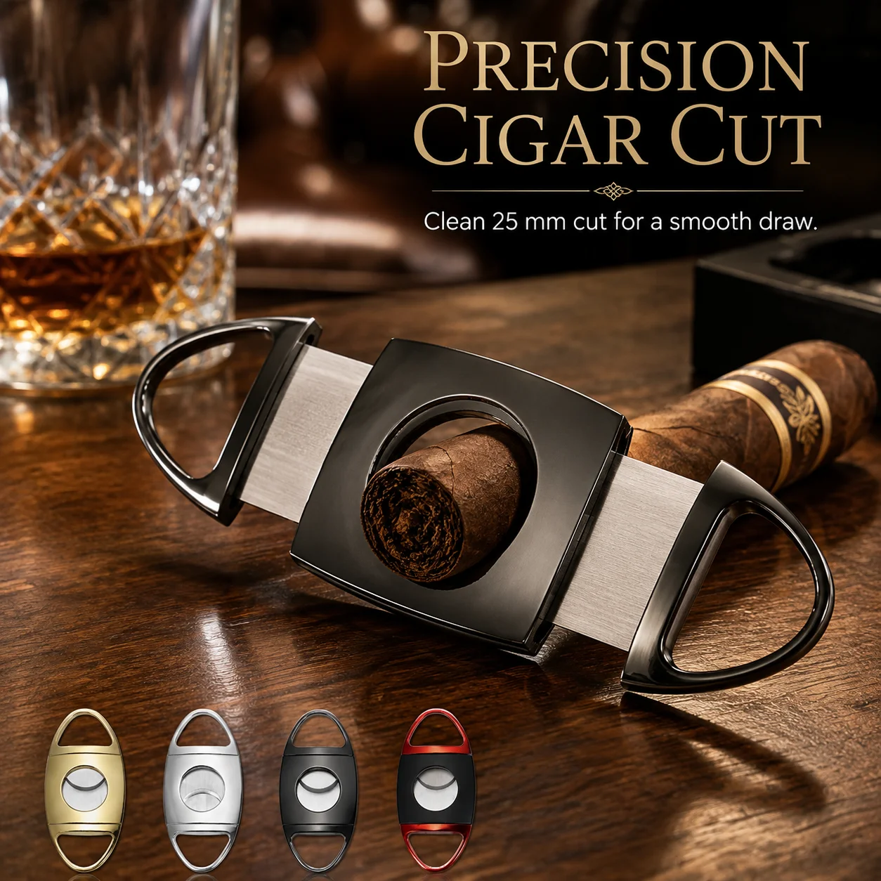 Double Blade Stainless Steel Cigar Cutter, Zinc Alloy Mini Scissors, European American Style Cigar Cutting Tool