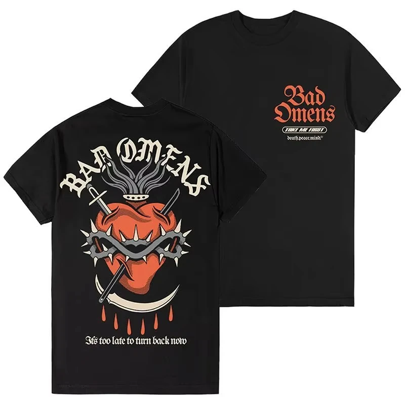 2026 One Million Bad Bad Omens Metal Core Rock Band American Retro Leisure Easy Printing Short Sleeve T-shirt Men and Women Tops