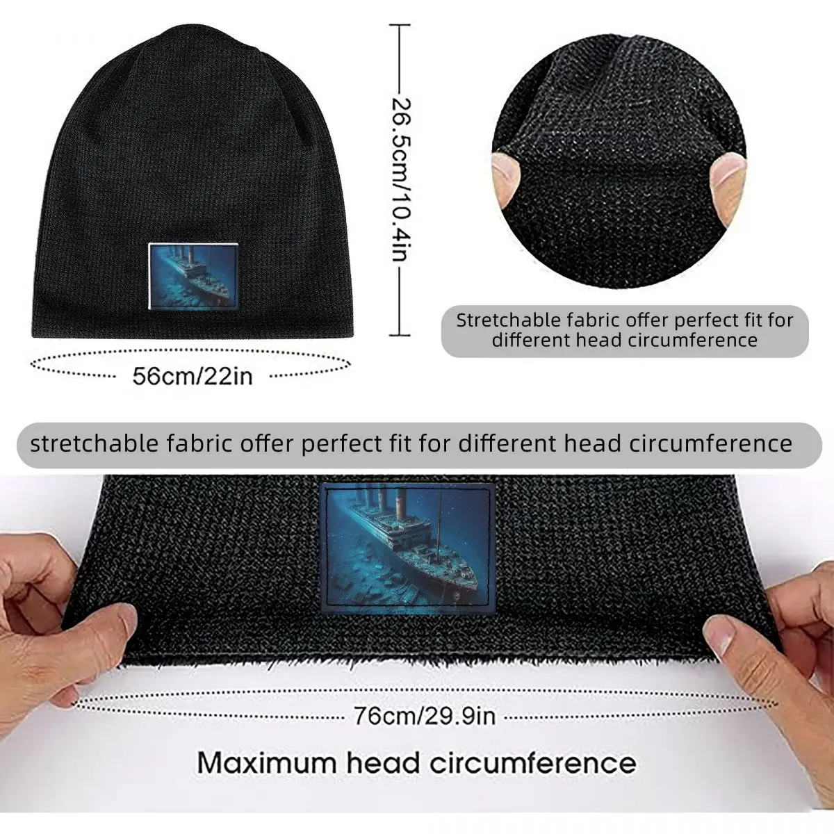 RMS Titanic Waffle Knit Fleece Lined Beanie with PU Leather Patch Unisex Warm Winter Soft Cap