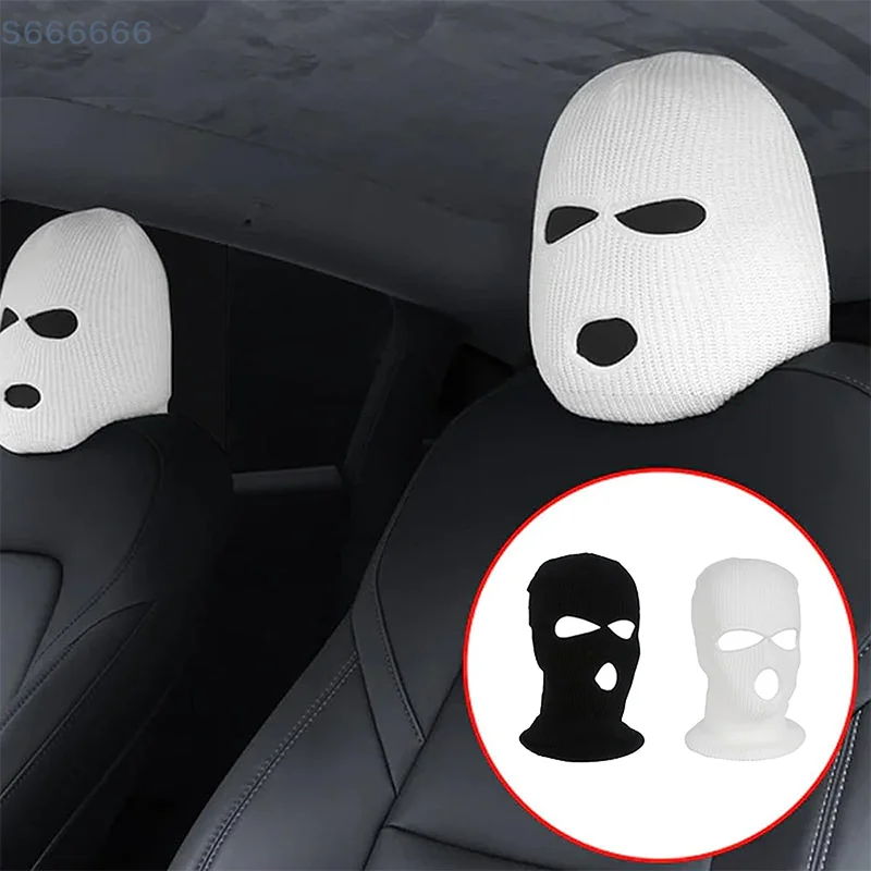 

1PCS 3 Hole Knitted Face Mask Seat Cover Car Creative Seat Decorations Accessories Funny Spoof Car Seat Headgear Headrest Cover