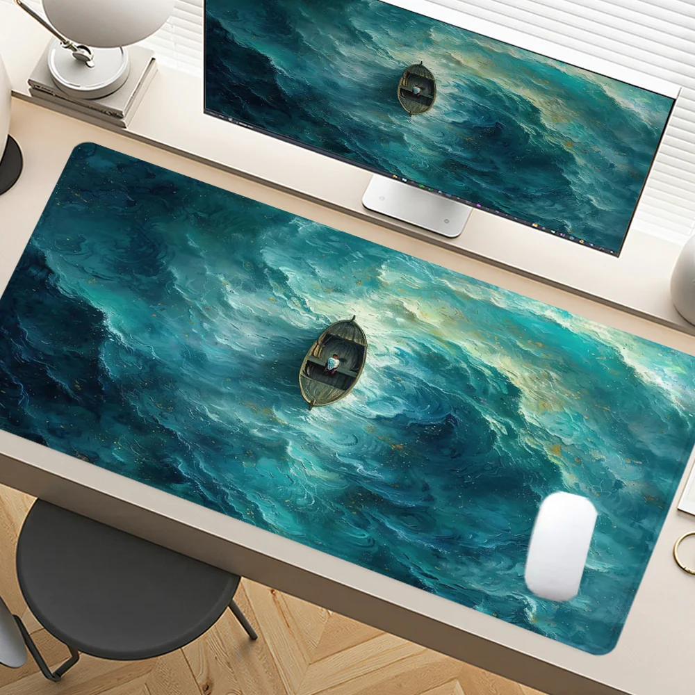 

Solitary Boat Mouse Pad Large Desk Accessories Desk Pad Rubber Base with Stitched Edge Mousepad Non-Slip Mousepad for Office