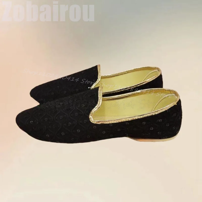 Mocassins de conception géométrique noire pour hommes, chaussures à enfiler, décor à paillettes, luxueux, fait à la main, fête, banquet, rendez-vous, décontracté, mode