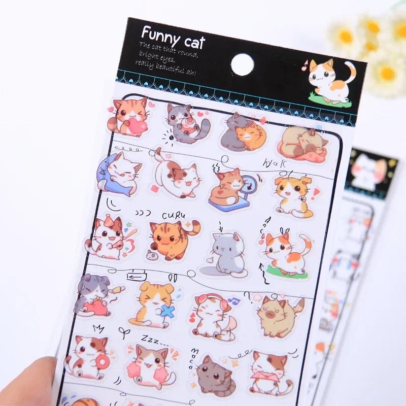 Flat Cute Cat Stickers for Kids Baby DIY Craft Laptop Phone Case Scrapbook Album Kindergarten Decor