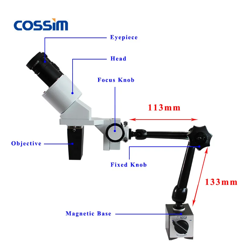 VMS303 40X Binocular Industrial Electron Stereo Microscope With Adjustable Magnetic Base Flexible Arm For Workpieces Repairing