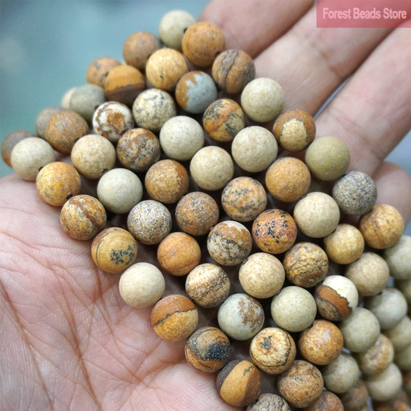 Matte Natural Stone Picture Jaspers Round Beads DIY Bracelet Necklace Charm Beads for Jewelry Making 15