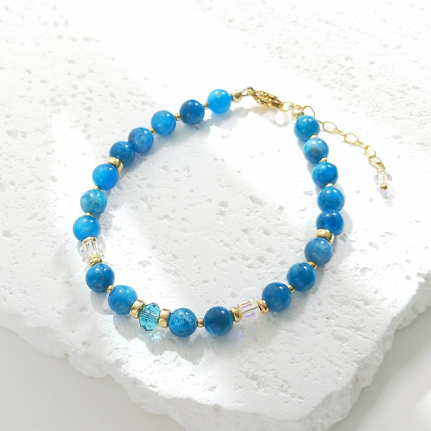 Lii Ji Natural Stone Apatite 6mm American 14K Gold Filled Charms Bracelet Handmade Fashion Jewelry