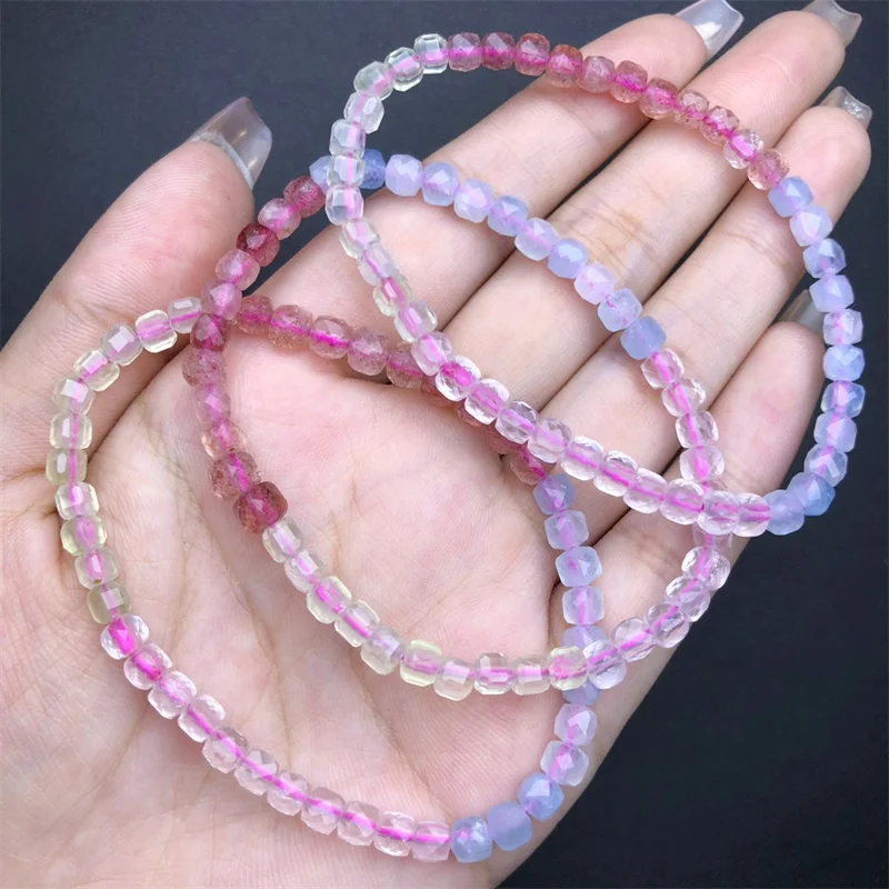 4MM Natural Crystal Quartz Cube Bracelet Crystal Smooth Round Beads For Jewelry Making Holiday Gift 1PCS