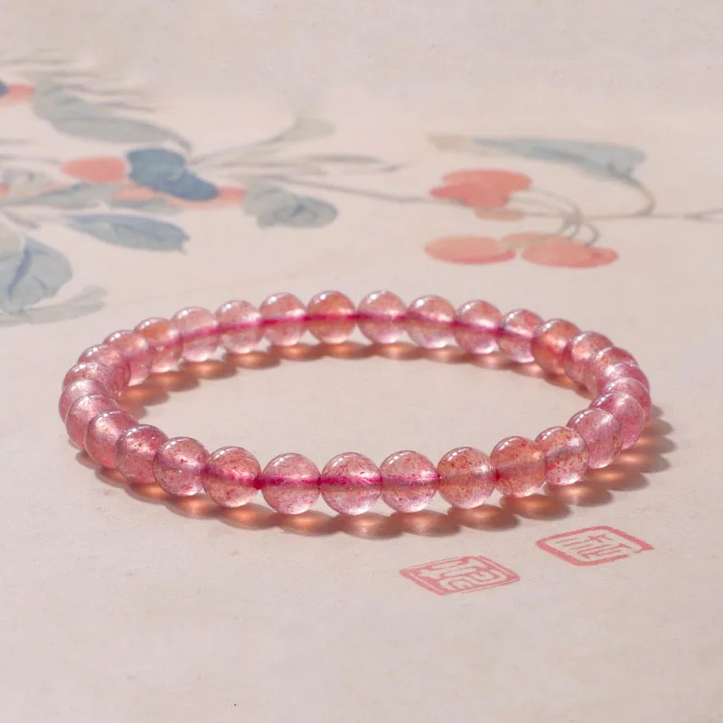 

Natural Strawberry Crystal Bracelets for Women 6 8 10mm Crystal Beaded Bracelets Jewelry Gifts