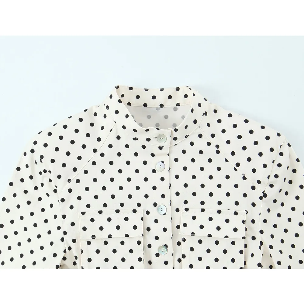 Elegant Chic Fitted Polka Dot 2 Piece Sets for Women Spring New Matching Sets Polka Dot Shirt Jacket with Tie Belt + Capri Pants - view 2