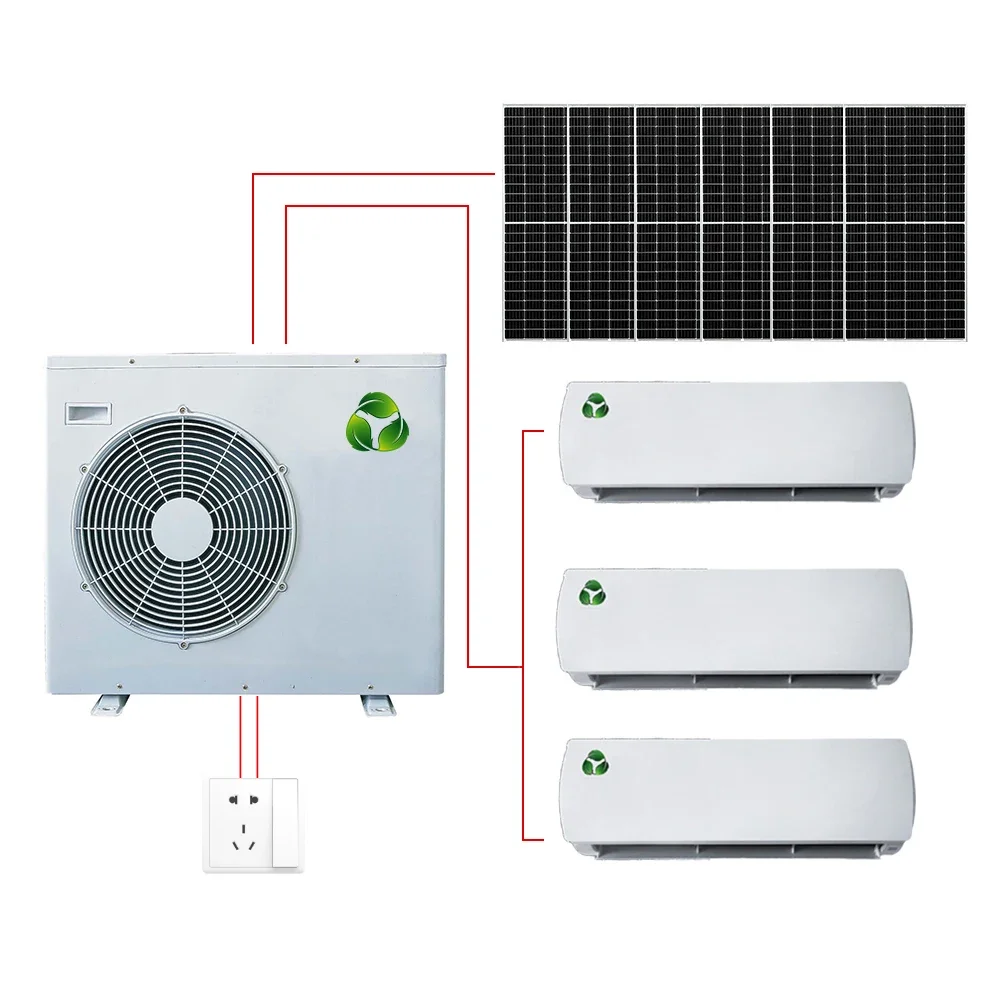 Solar AC/DC On Grid Energy Saving Air Conditioner 18000BTU With 2 Indoor Units Of 9000BTU Without Solar Panels