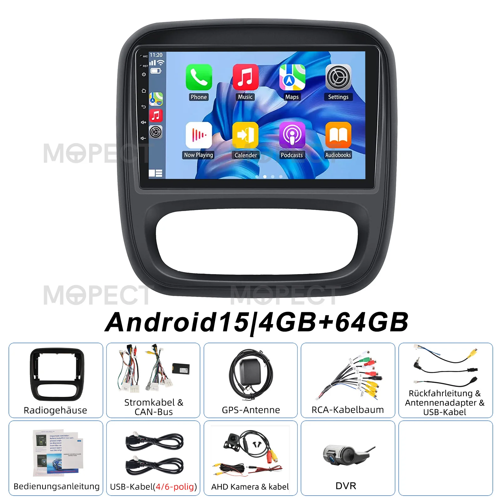 MOPECT 64GB Android 15 Autoradio DVR DAB+ Android15 AM FM voor Vauxhall Vivaro B 2014-2019 Autostereo Radio Carplay GPS BT WiFi