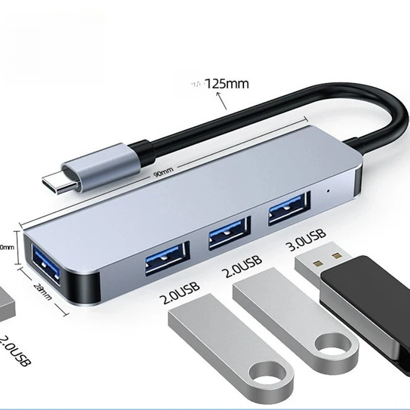 4-In-1 hub USB expander Aluminum alloy docking station Notebook splitter Computer typec
