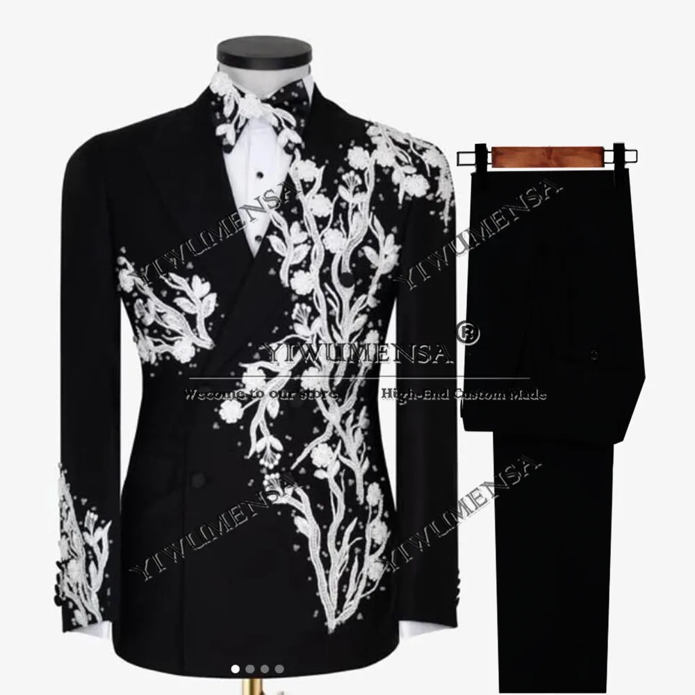 

Exclusive Beads Crystals Suits Men Formal Occasion Party Dresses Customized 2-Piece Man Business Banquet Groom Wedding Tuxedo