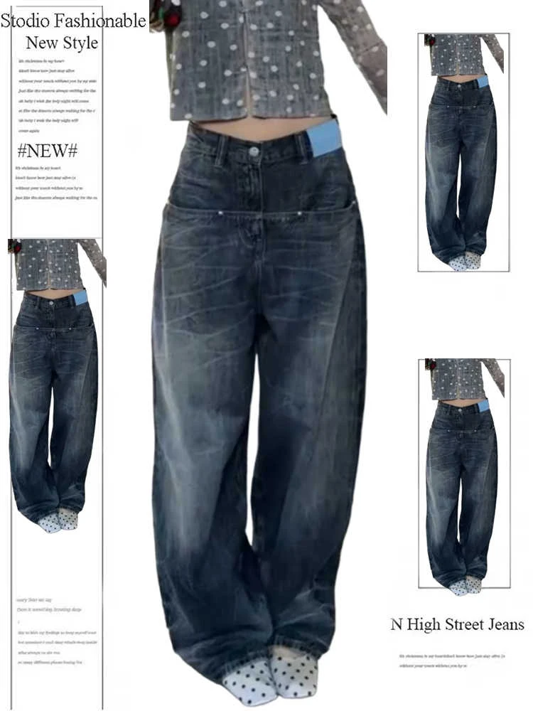 Women's Baggy Wide Jeans High Quality Denim Pants Designer Streetwear American Retro High Street Y2K Japanese Harajuku Cowboy