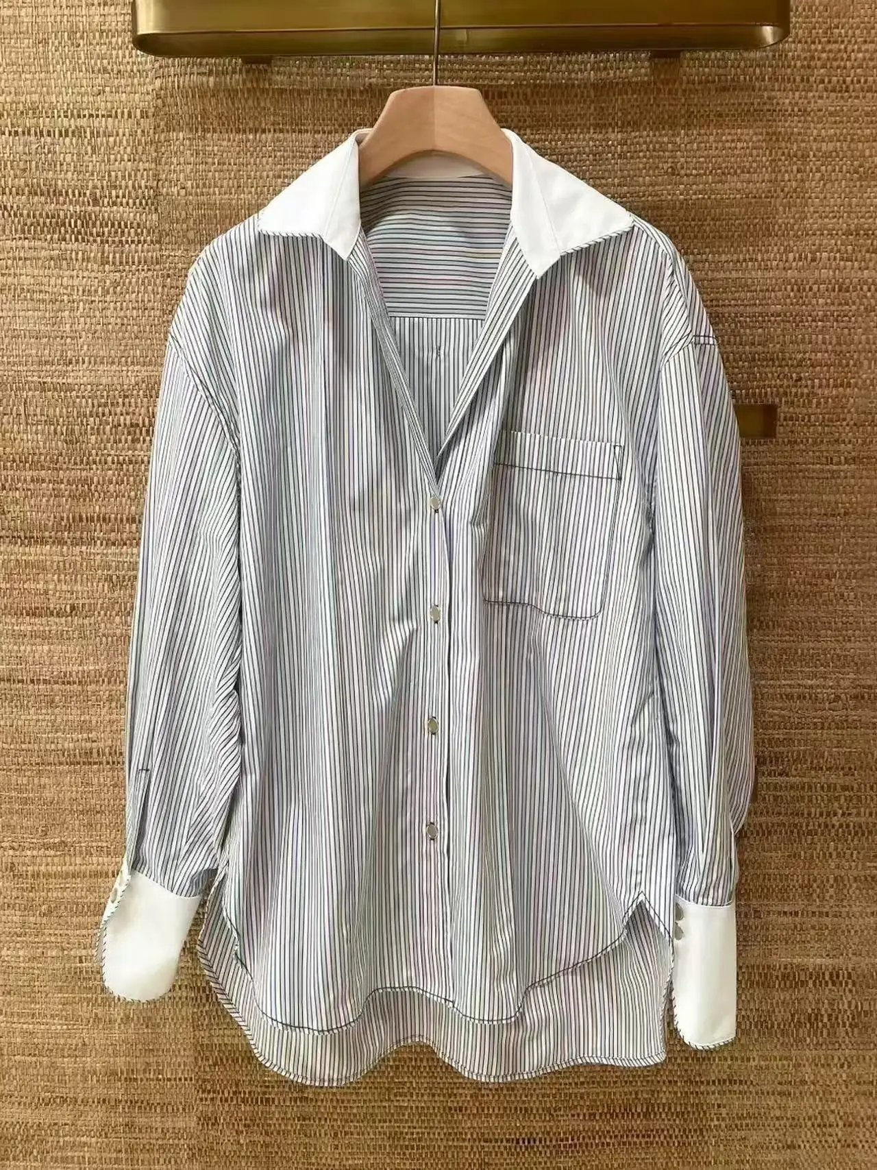 

Fashionable Cotton Shirt Women's Collar Long Sleeve Striped Shirt Autumn Winter New Arrival Simple Style Commute Style