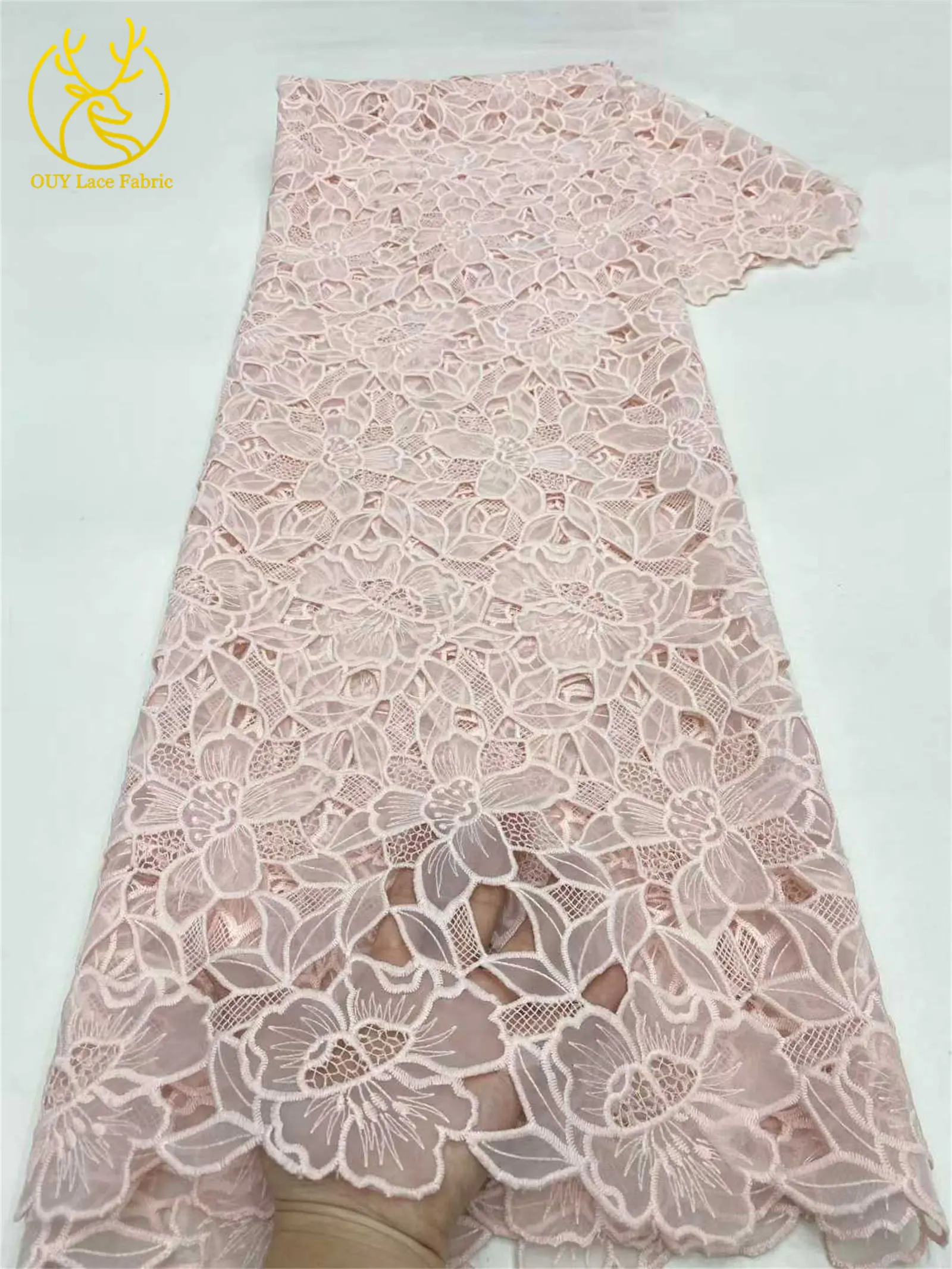 Eleganter französischer Mesh-Spitzenstoff 2026 Luxuriöser afrikanischer Stickerei-Tüll für Braut- und Abendkleider DIY Nähen 5 Yards – Detail 5