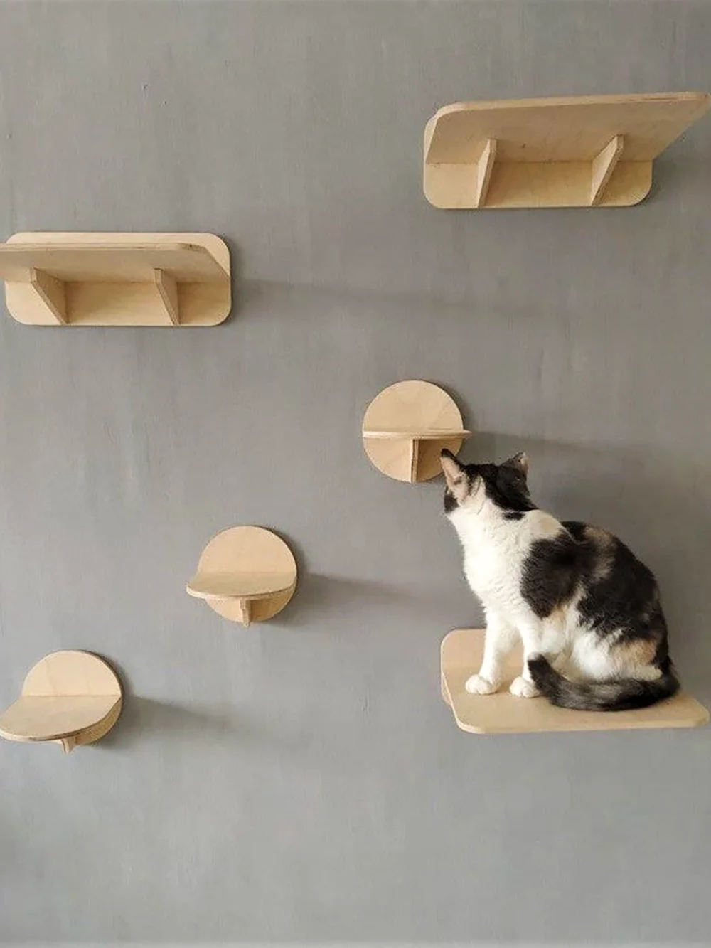 Wall Mounted Cat Tree Wooden Shelves Scratching Posts Climbing Cat tower Hammock With Solid Floating Perches Steps and Ladder