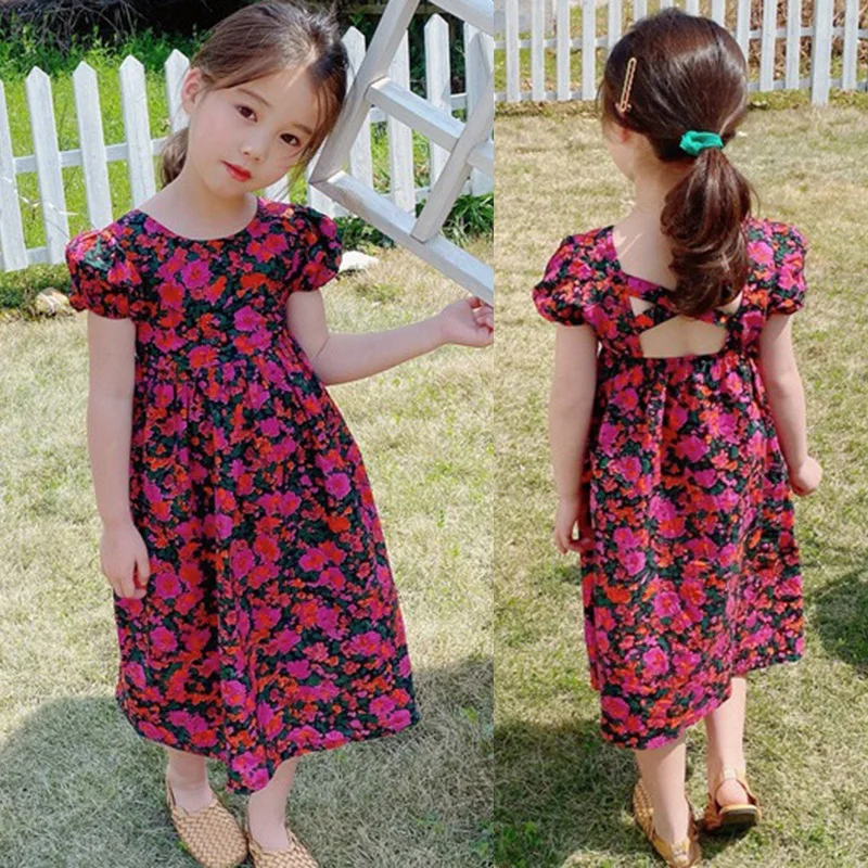 Girl Dreses Princess Fairy Floral Backless Casual Sundress Holiday Beach Party Wedding Dress Children Summer Clothes New Style