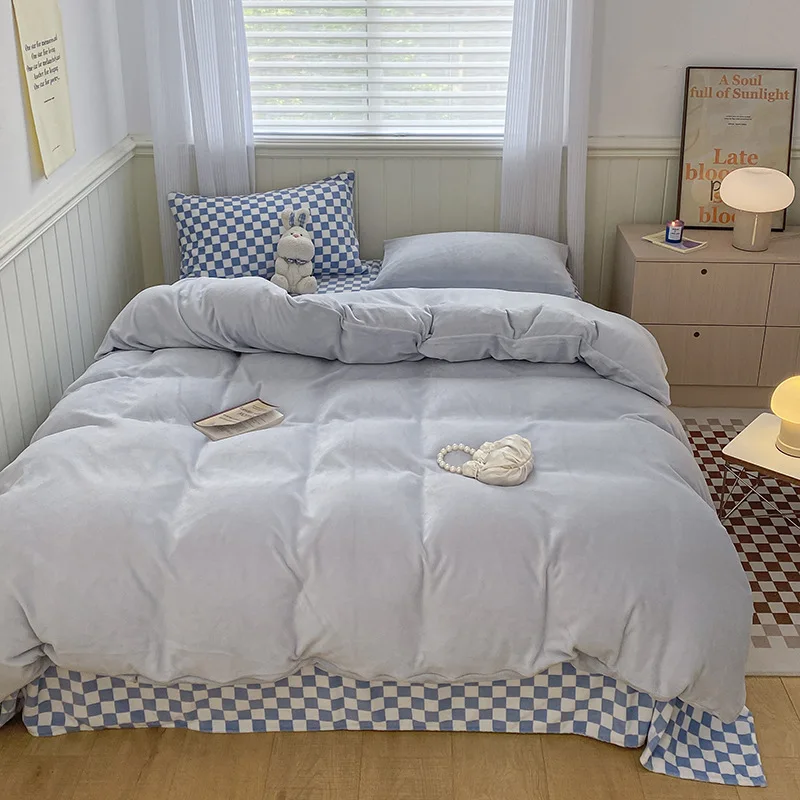 

Ins Nordic Style Bedding Set Solid Color Duvet Cover Set Soft Queen King Full Size Flat Bed Sheet Quilt Cover Pillowcase
