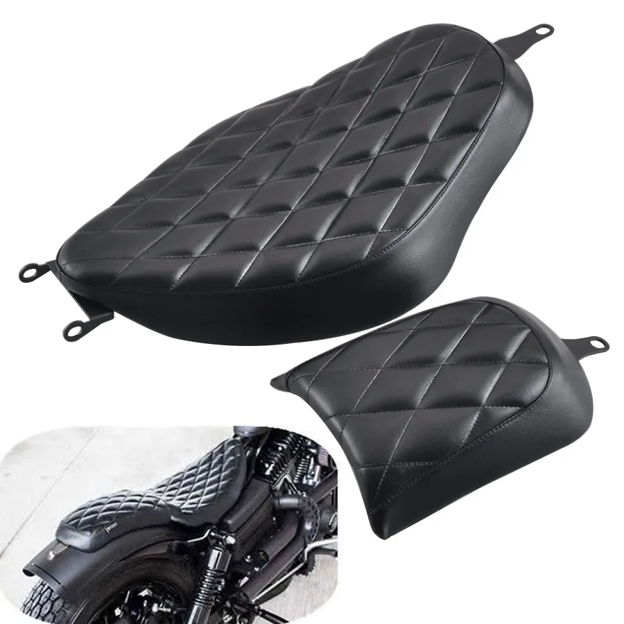 Motorcycle Synthetic Leather Solo Rider Passenger Seat Two-Up Seat For Harley Sportster XL 883 1200 Iron 883 Low XL883L