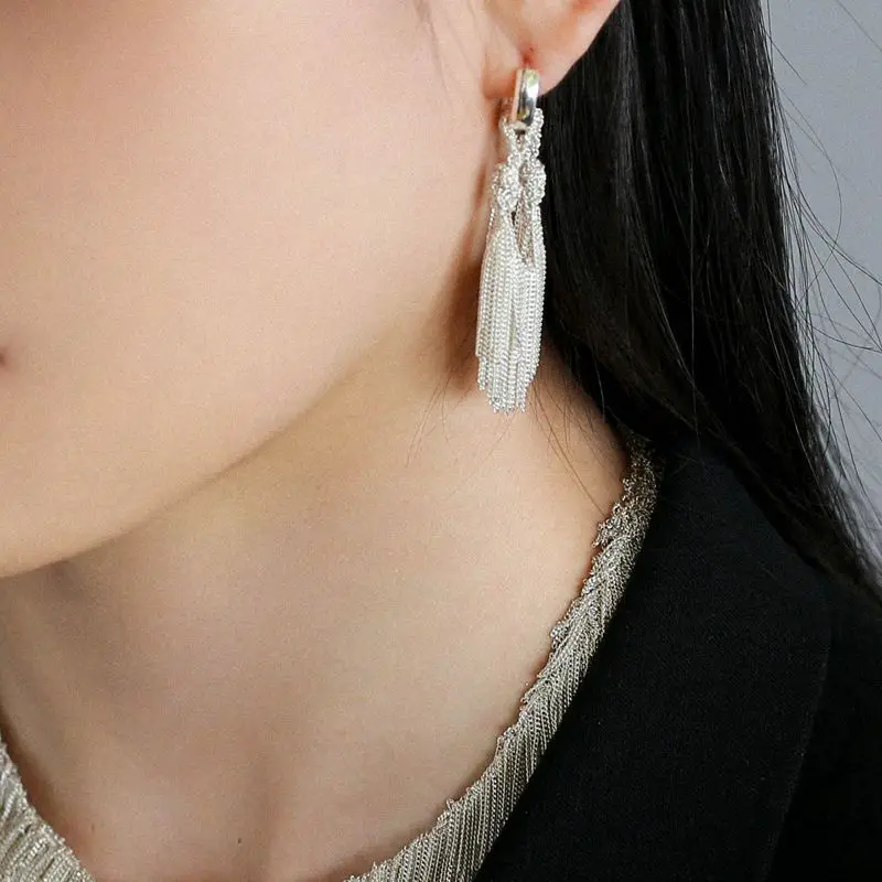 Brass Chunky Tassel Drop Earrings Women Jewelry Punk Party T Show Gown Runway Korean Japan INS