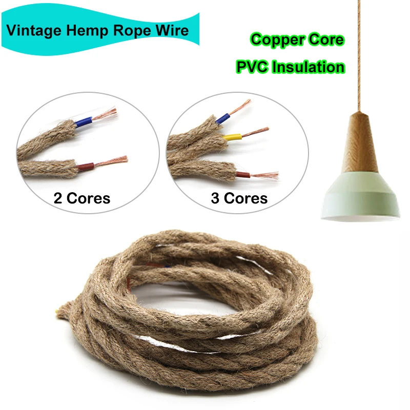 

Vintage Hemp Rope Wire Woven Textile Twisted Copper Cable Braided 2 Core 3 Core DIY Retro Vintage Lamp Line Pendant Light Cord