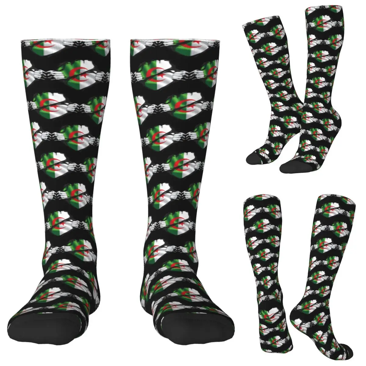 

Algerian Pure Blood Flag Black Socks Harajuku Stockings All Season Long Socks Accessories for Man Woman Christmas Gifts