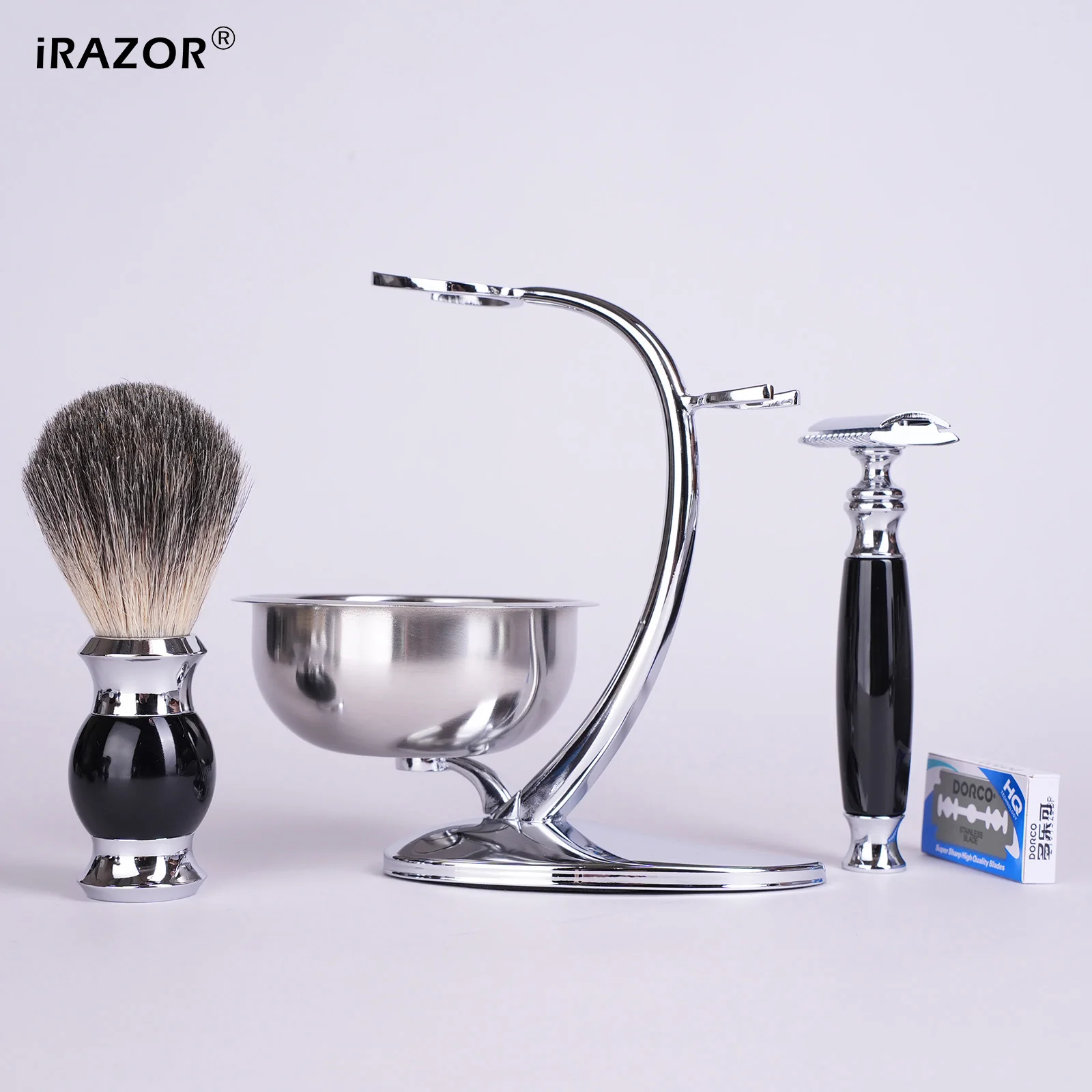 irazor-kit-de-rasage-humide-pour-homme-avec-rasoir-manuel-brosse-a-cheveux-de-blaireau-bol-a-savon-et-support-cadeau-de-noel-pour-un-rasage-fluide