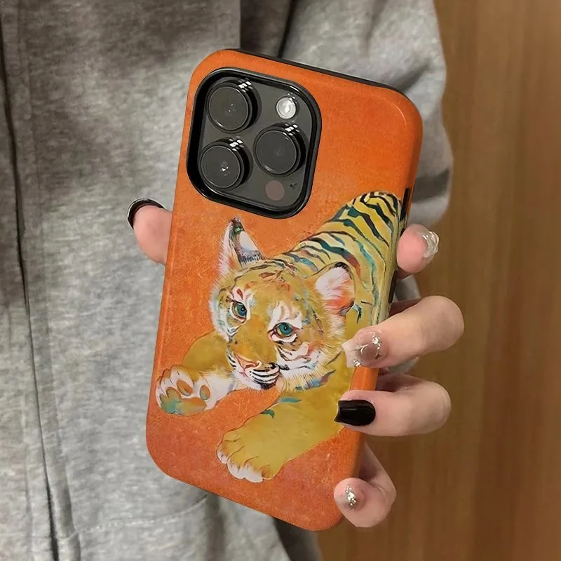 Realistic Watercolor Print Vibrant Tiger Cub Protective Phone Case for iPhone 17 16 15 14 11 12 13 Pro Max Air Plus Back Cover