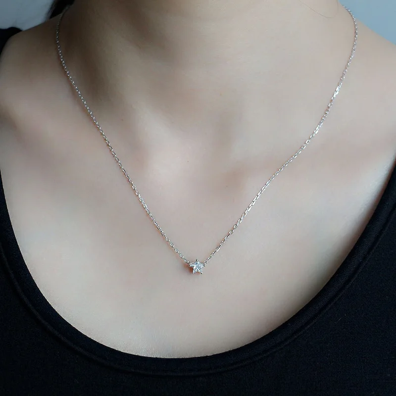 925 Sterling Silver Jewelry Crystal Pentagon Zircon Star Pendant Necklace for Women Wedding Party Jewelry for Girls Friend Gift