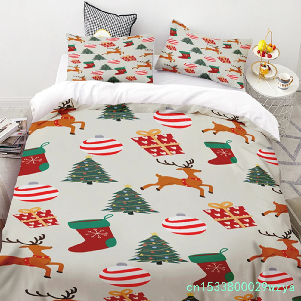 Duvet Cover Christmas Elk Pine Branch Print Bedroom Living Room Room Decor Single Double Queen King Size