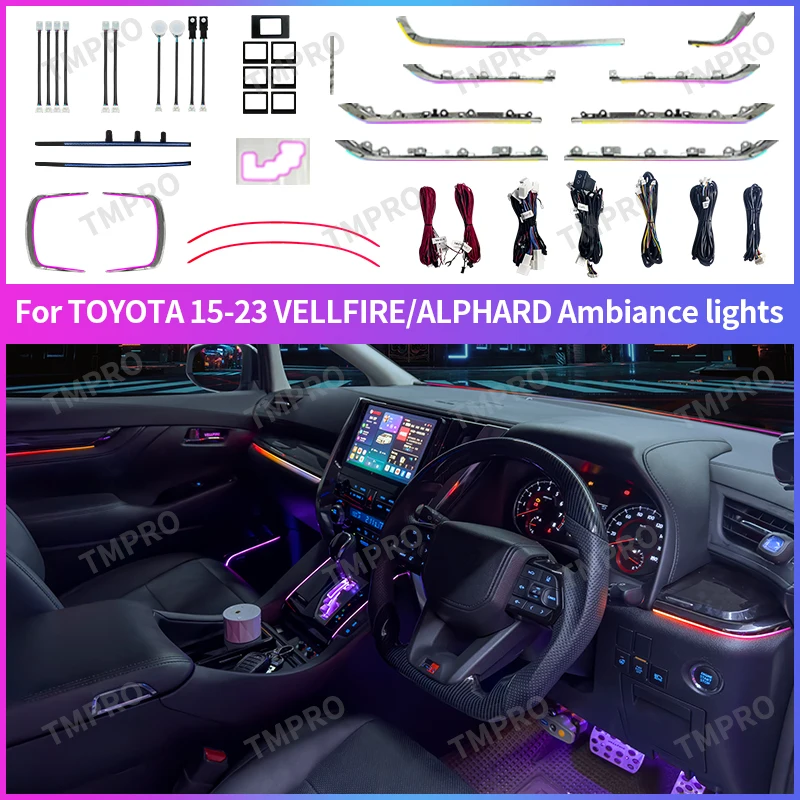 

Окружающее освещение автомобиля, украшение интерьера автомобиля, 64 цвета, светодиод на 2015-2023 годы Toyota Alpha Vellfire, левый или правый