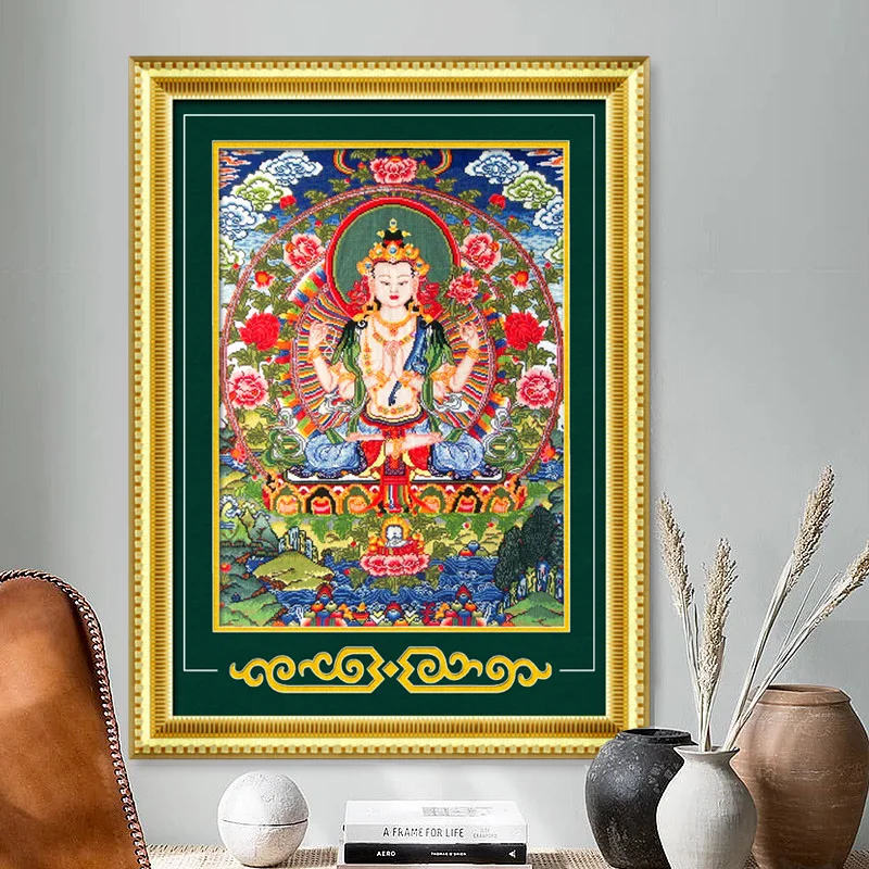 Imagem -06 - Handmade Ponto-cruz Kit Impresso Canvas Tibet Budista Quatro Armados Guanyin Budista Thangka Ponto-cruz Grupo Faça Você Mesmo Artesanato