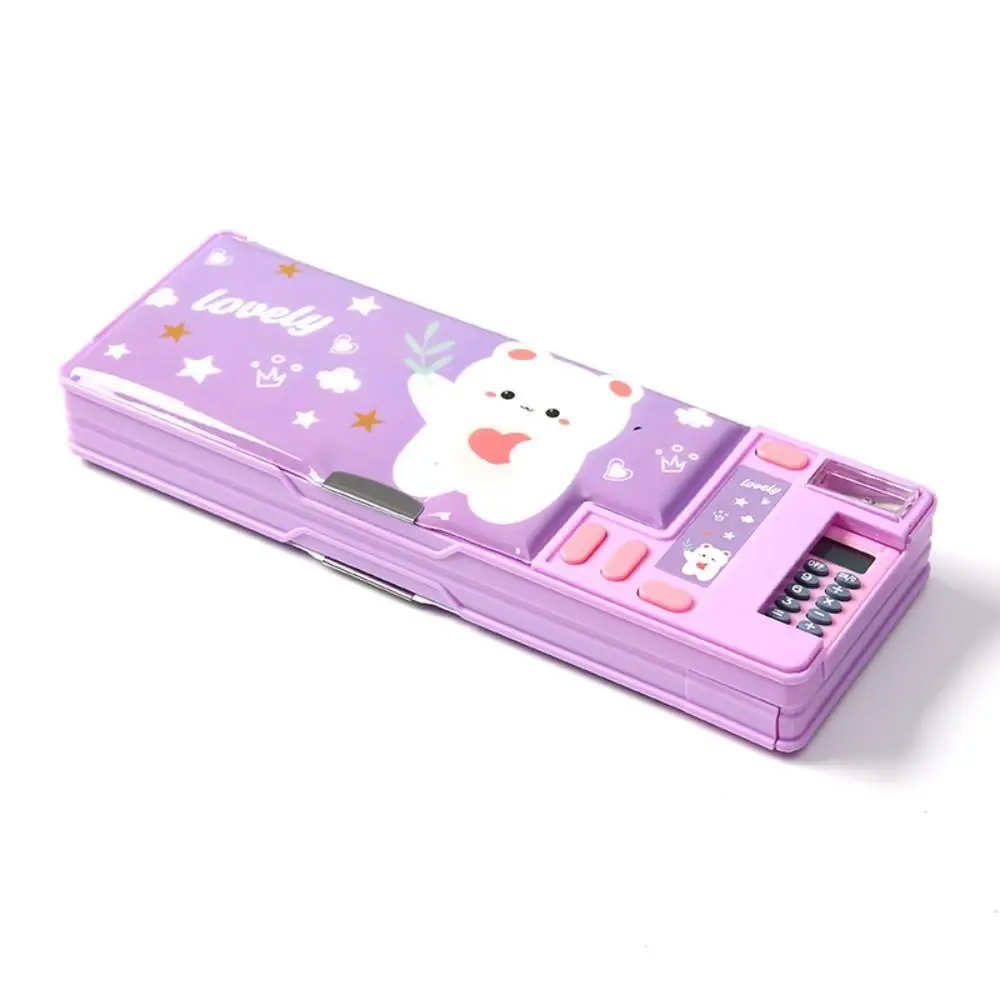 Plastic Pencil Case With Calculator/Pencil Sharpener Double Layer Pencil Box Large Capacity Multi-Functional