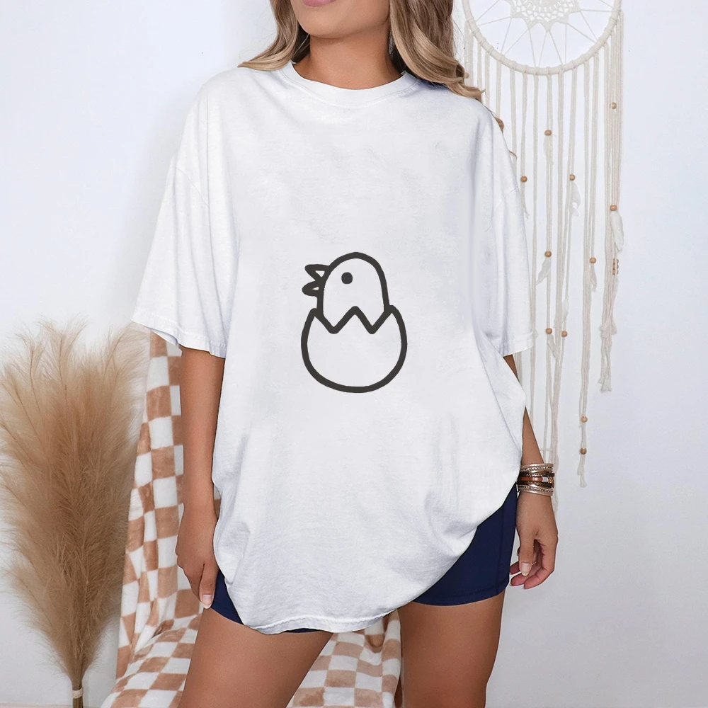 2025 Y2k Hatching Chick Print Women's T-Shirt - Oversized Cotton Summer Top, High Quality Cute Graphic Tee, Playful Streetwear