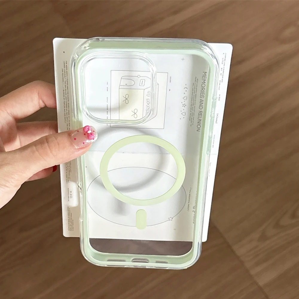 マグセーフ対応 キャンディーカラーフレーム 光沢クリアスマホケース iPhone 14 13 15 16 17 Pro Max 12 11 ワイヤレス充電対応カバー