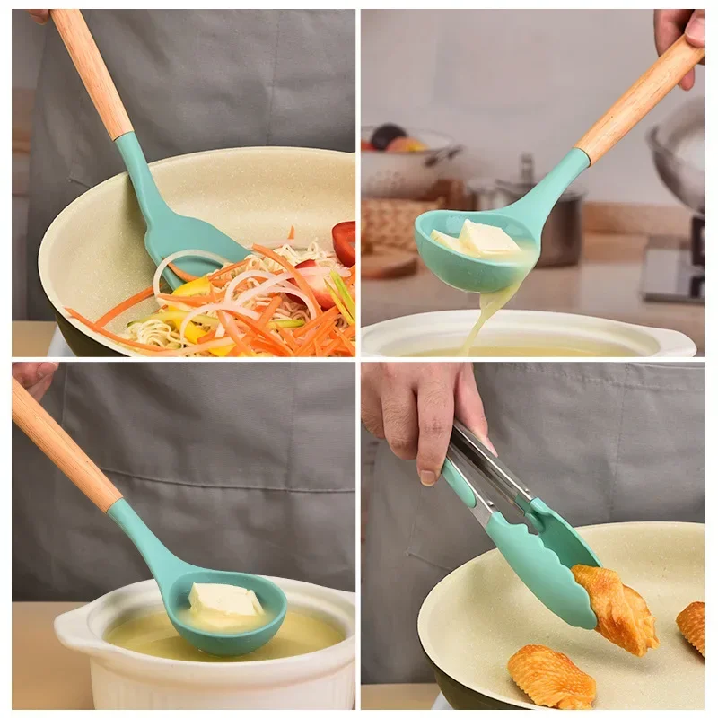 12PCS Food Grade Silicone Kitchen Cookware Tableware Turntable Measuring Spoon Practical Cooking Tools Kitchenware Set