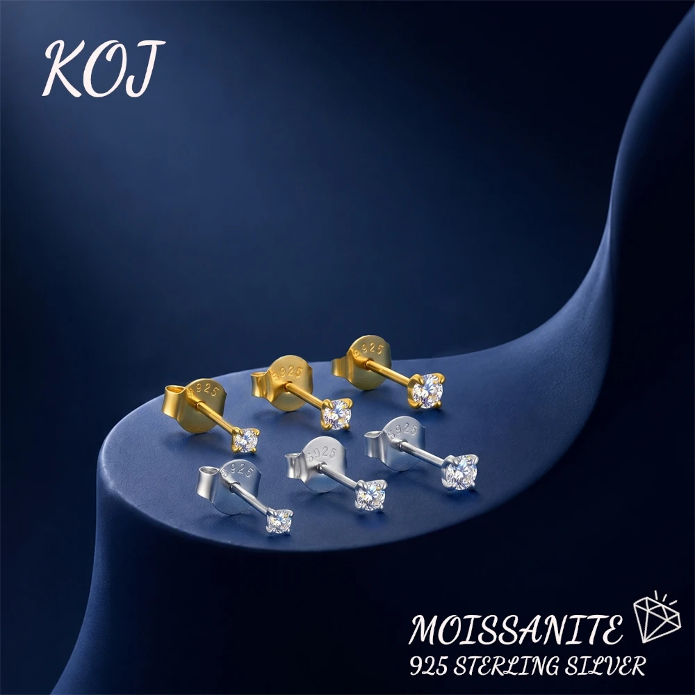 KOJ 1PC S925 Silver Dainty Moissanite Stud Earring 2mm 2.5mm 3mm Classic Hypoallergenic Party Gift For Her Everyday Wear