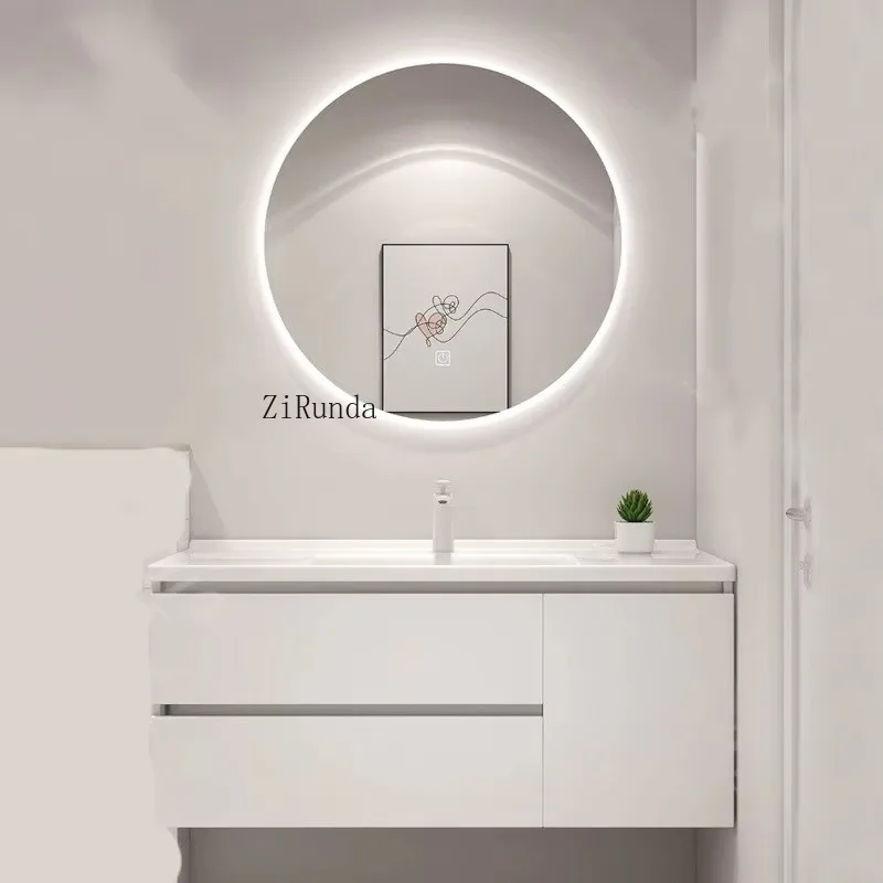 Madeira maciça cerâmica bacia integrada armário do banheiro combinação moderno simples armário de lavagem de rosto armário de lavagem de rosto banheiro