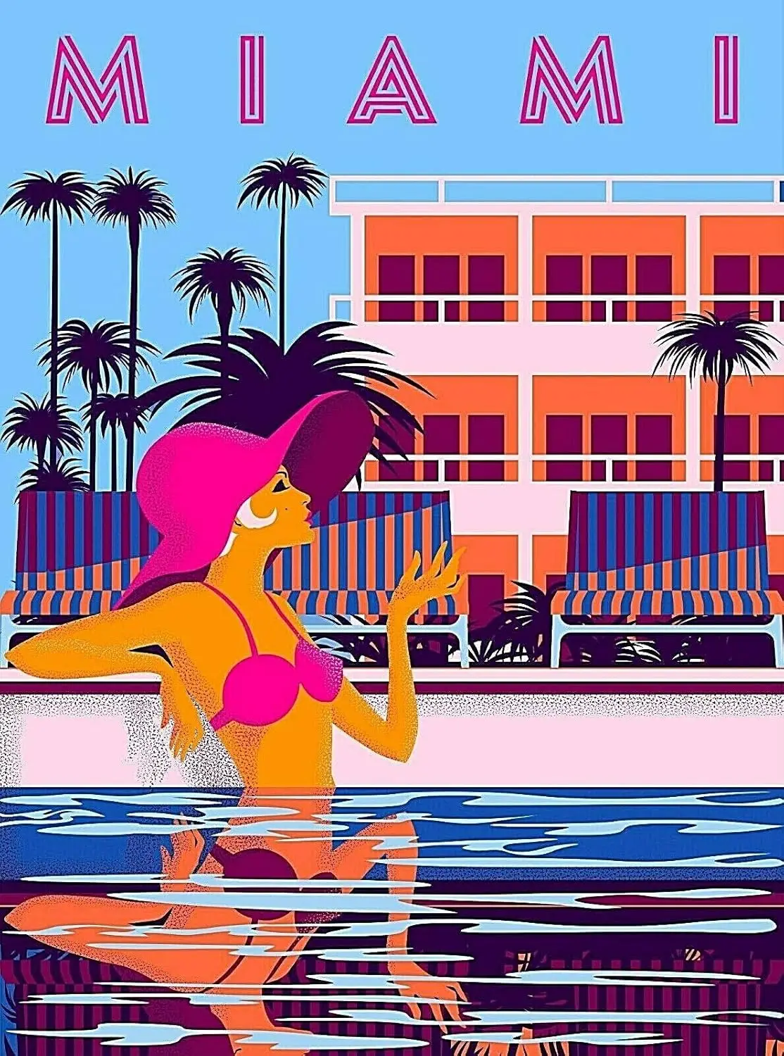 TYmall Metal Sign Wall Plaque Miami Beach Florida Girl in Pool Retro Travel Wall Decor Art Deco Art Decor House Home Tin Si sign