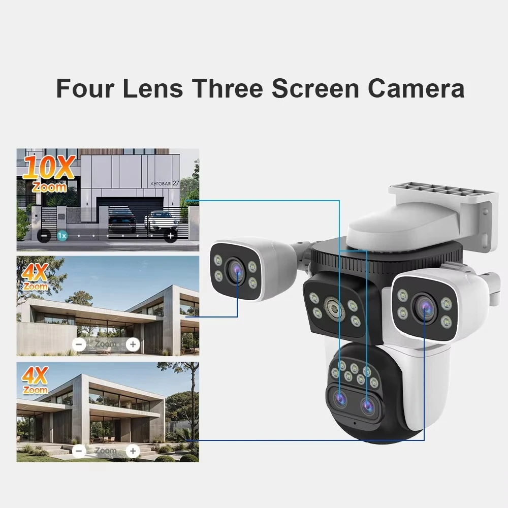 ANSVICAM 20MP 10K WiFi Security Camera 10X Zoom 3-Lens 3 Screen 360° PTZ Auto-Tracking Waterproof Outdoor CCTV Surveillance Cam